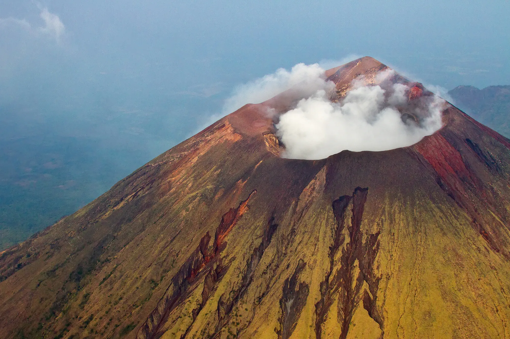 A smoking volcano.